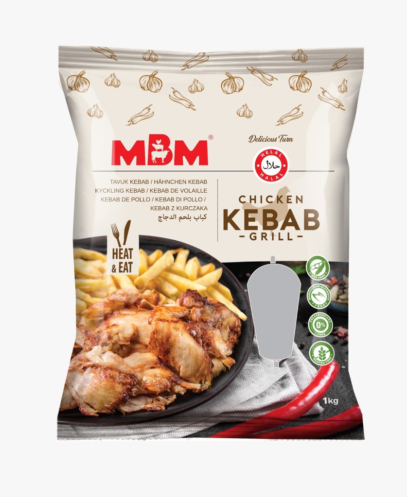 MBM - SLICED GRILLED CHICKEN KEBAB -8x1kg