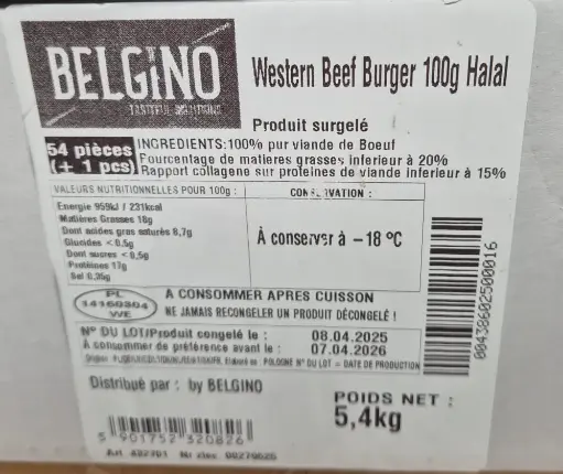 [430607] BURGER BEEF WESTERN (100gr) -5,4kg -54pc